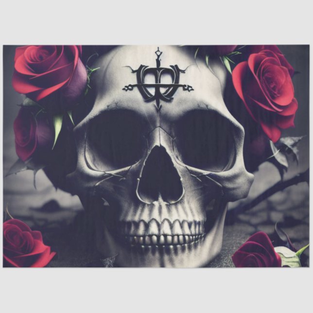 Dark Gothic Macabre Rose Skull Seidenpapier (Vorderseite)
