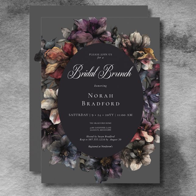 Dark Gothic Moody Watercolor Floral Bridal Brunch Einladung (Dark Gothic Moody Watercolor Floral Bridal Brunch Invitation)