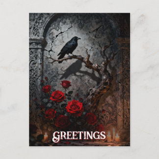 Dark Gothic Raven and Roses Mural Birthday Postkarte