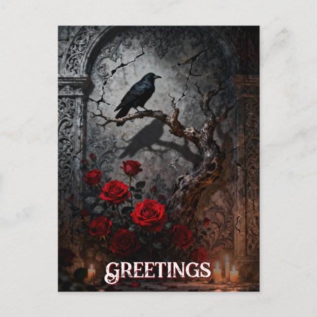 Dark Gothic Raven and Roses Mural Birthday Postkarte (Vorderseite)