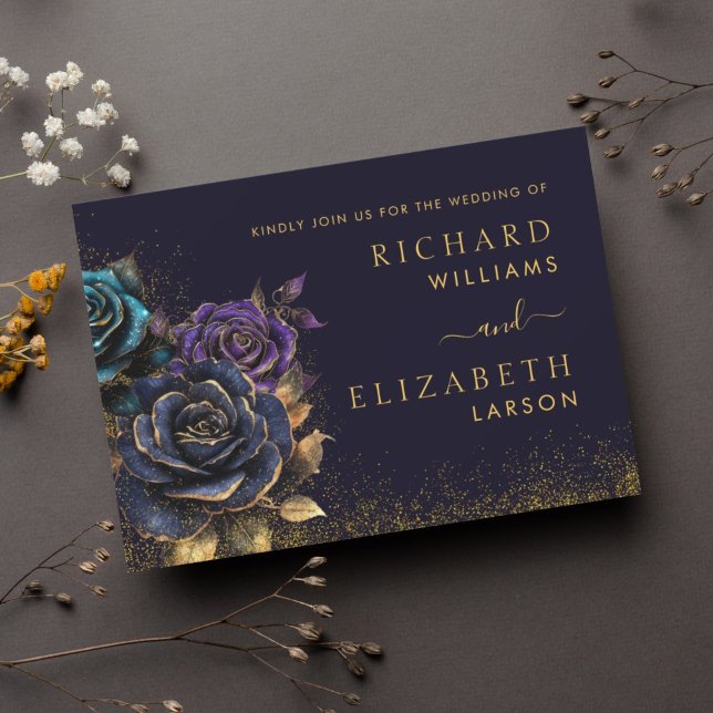 Dark Gothic Rose Glitzer Hochzeitseinladung Einladung (Dark Gothic Rose Glitter Wedding Invitation)