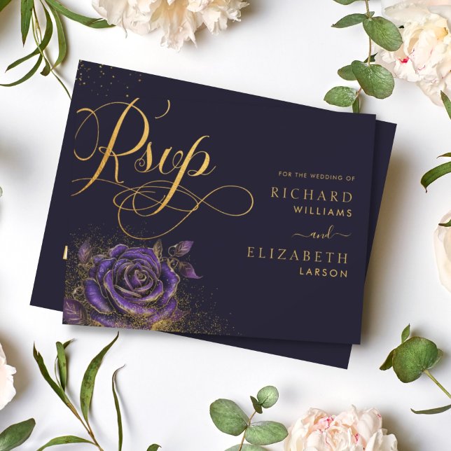 Dark Gothic Rose Glitzer Wedding RSVP Karte (Von Creator hochgeladen)