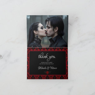 Dark Gothic Rose Wedding Foto Dankeskarte