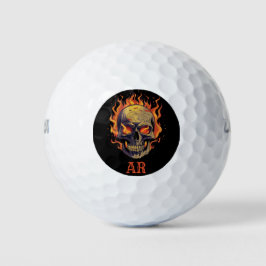 Dark Gothic Skull in Flames Monogram Initial Golfball