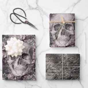 Dark Gothic Skull & Script Wrapping Paper Sheets Geschenkpapier Set
