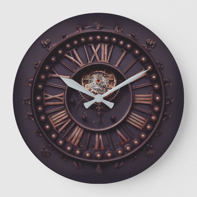 Dark Gothic Steampunk Clock With Roman Numbers Große Wanduhr (Vorderseite)