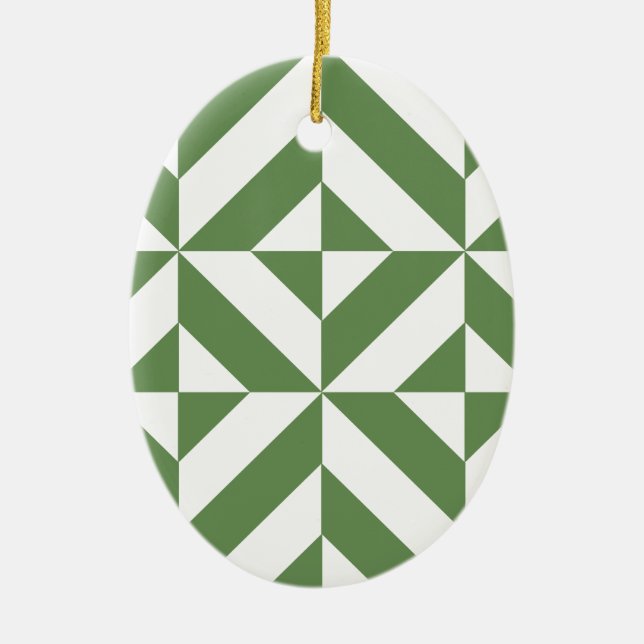 Dark Grass Green Geometric Deko Cube Pattern Keramikornament (Vorne)