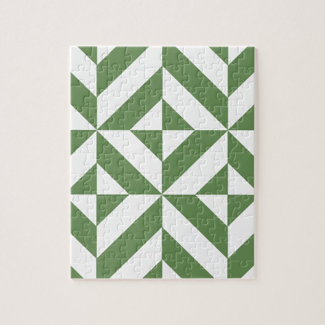 Dark Grass Green Geometric Deko Cube Pattern Puzzle (Vertikal)
