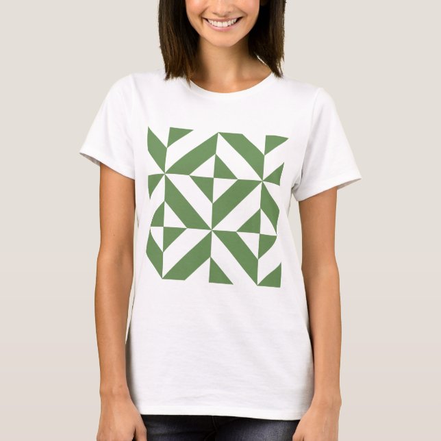 Dark Grass Green Geometric Deko Cube Pattern T-Shirt (Vorderseite)