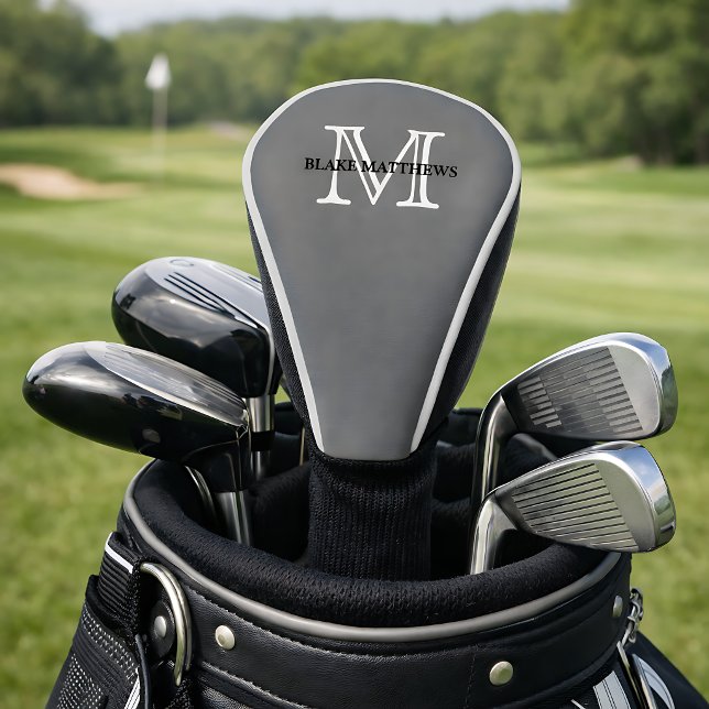 Dark Gray Classic Custom Monogram & Name Golf Headcover (Von Creator hochgeladen)