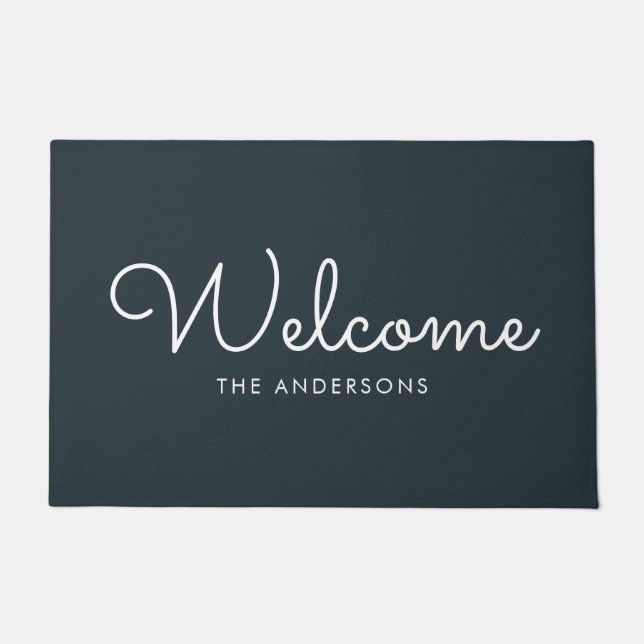 Dark Gray Extravagantes Script "Welcome" Personali Fußmatte (Vorderseite)