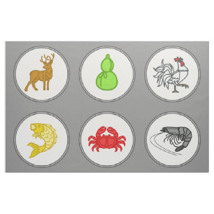 Dark Gray Fish Prawn Crab Vietnamese Dice Game Mat Stoff
