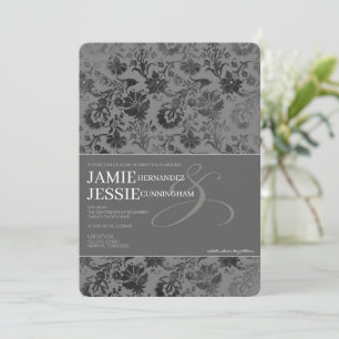 Dark Gray Floral Einladung