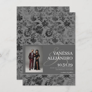 Dark Gray Floral Save The Date