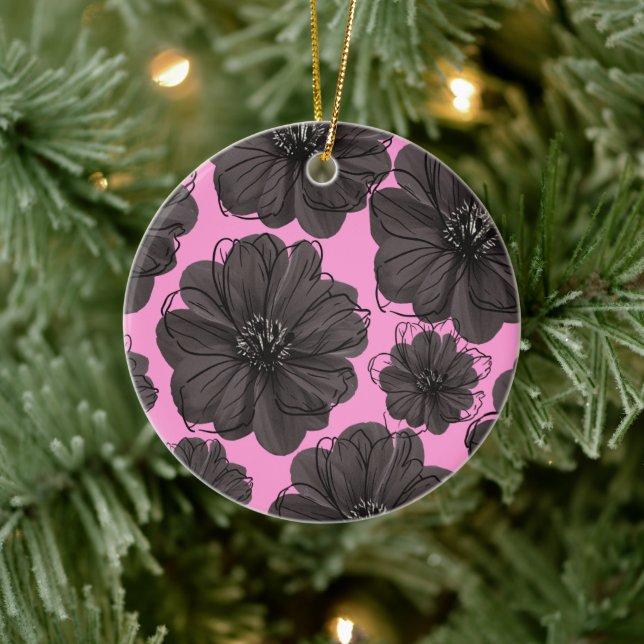 Dark Gray Flowers  Keramik Ornament (Baum)