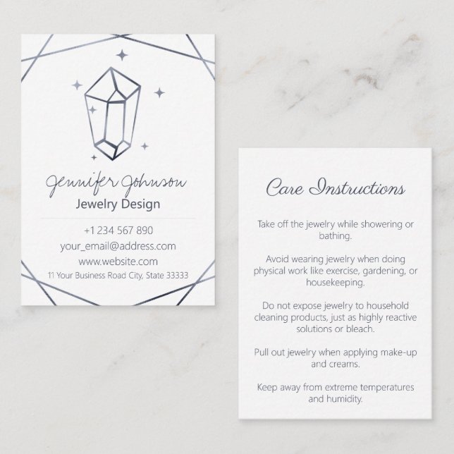 Dark Gray Foil Jewellery Care Business Card Visitenkarte (Vorne/Hinten)