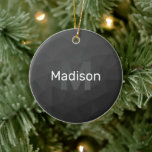 Dark gray gradient geometric mesh Monogram Keramik Ornament<br><div class="desc">Dark gray ombre geometric mesh pattern Monogram Ceramic Christmas tree Ornament. Monogram Personalize with your custom initial and name. Triangle geometric mesh with dark gray ombre gradient modern design.</div>