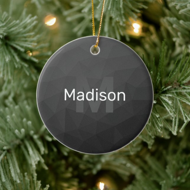 Dark gray gradient geometric mesh Monogram Keramik Ornament (Baum)