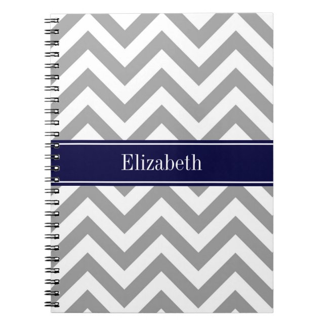 Dark Gray Lg Zickzack Navy Blue Name Monogram Notizblock (Vorderseite)