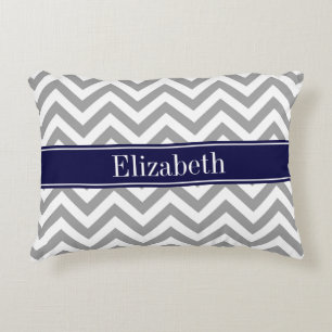 Dark Gray Lg Zickzack Navy Blue Name Monogram Zierkissen