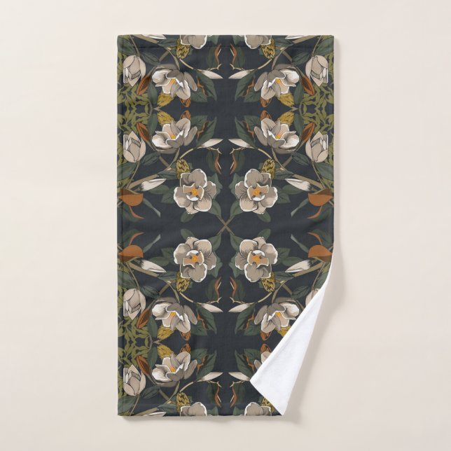 Dark Gray Magnolia Floral Handtuch (Handtuch)