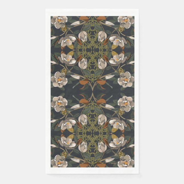 Dark Gray Magnolia Floral Serviette (Vorderseite)