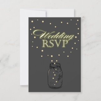Dark Gray Mason Jar Firefly Wedding RSVP Cards Karte