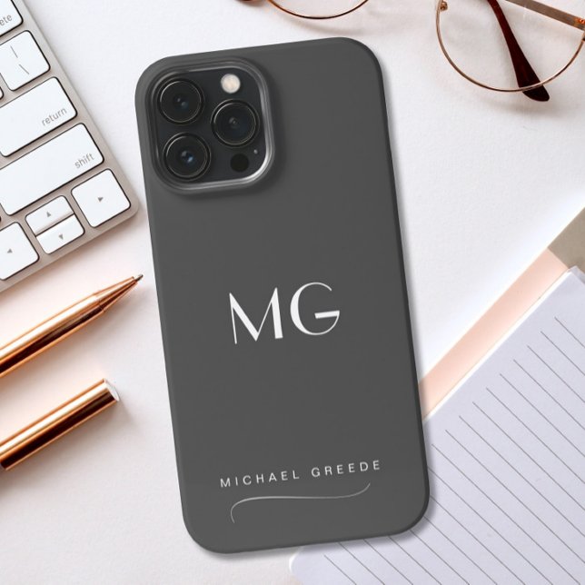 Dark Gray Monogram und Name iPhone Hülle (Von Creator hochgeladen)