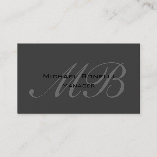 Dark Gray Script Monogram Manager Business Card Visitenkarte (Vorderseite)