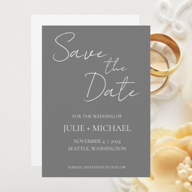 Dark Gray Simple Style Wedding Save The Date (In Situ Wedding)