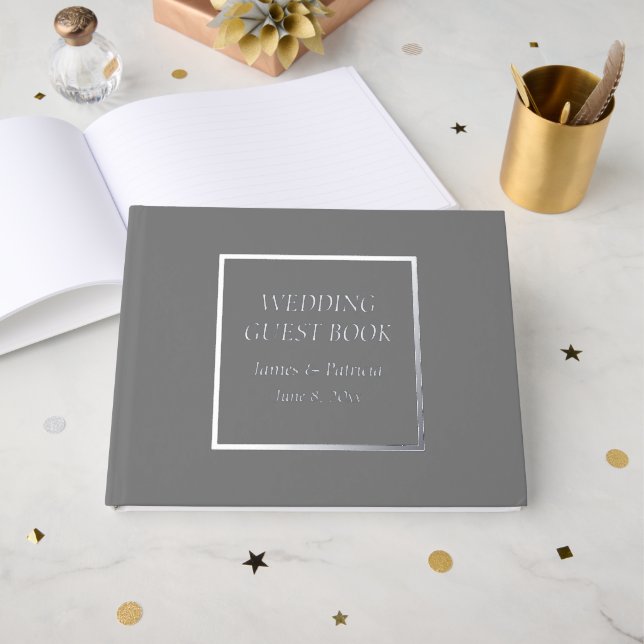 Dark Gray Simple Stylized Lettering Wedding Gästebuch (Vorderseite offen)