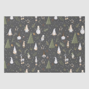 Dark Gray Snowy Forest Christmas Gnomes Muster Seidenpapier
