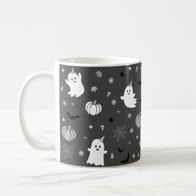Dark Gray Spooky Ghost Halloween Kaffeetasse (Links)