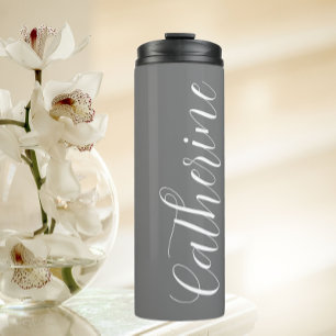 Dark Gray Stylized Wedding Bridesmaid Name Thermosbecher
