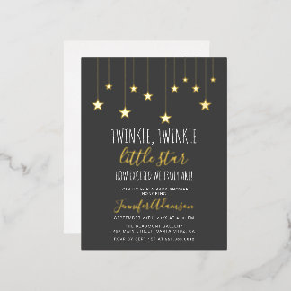 Dark Gray Twinkle Little Star Baby Dusche Folie Einladungspostkarte