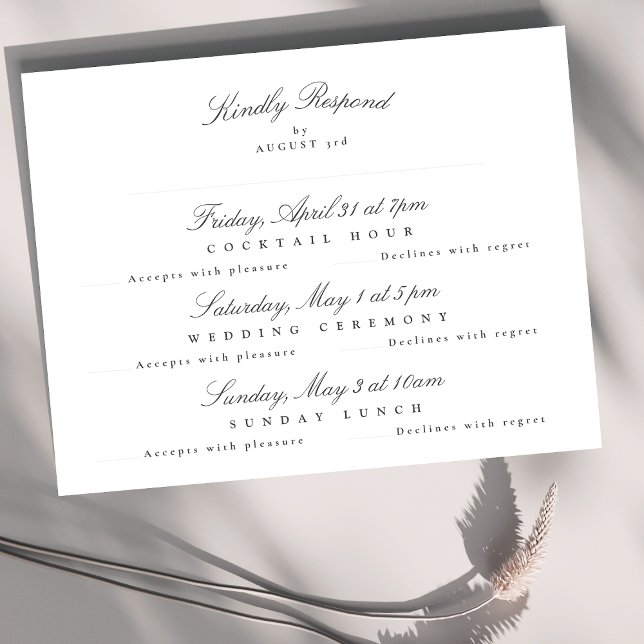 Dark Gray White Elegant Calligraphy Multi-Event RSVP Karte (Von Creator hochgeladen)