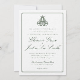 Dark Green "A" Monogram Wedding Invitation Einladung