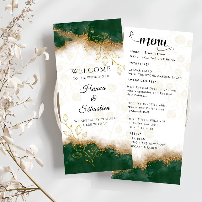 Dark green and gold Wedding Menu Menükarte (Von Creator hochgeladen)