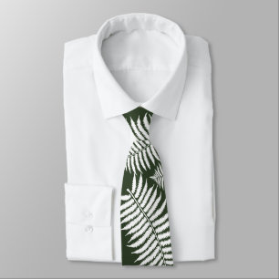 Dark Green and White Fern Design Krawatte