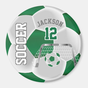 Dark Green and White Personalize Soccer Ball Magnet