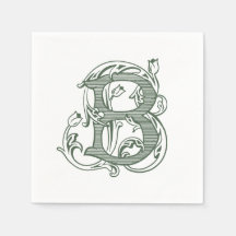 Dark Green "B" Monogram Cocktail Napkins
