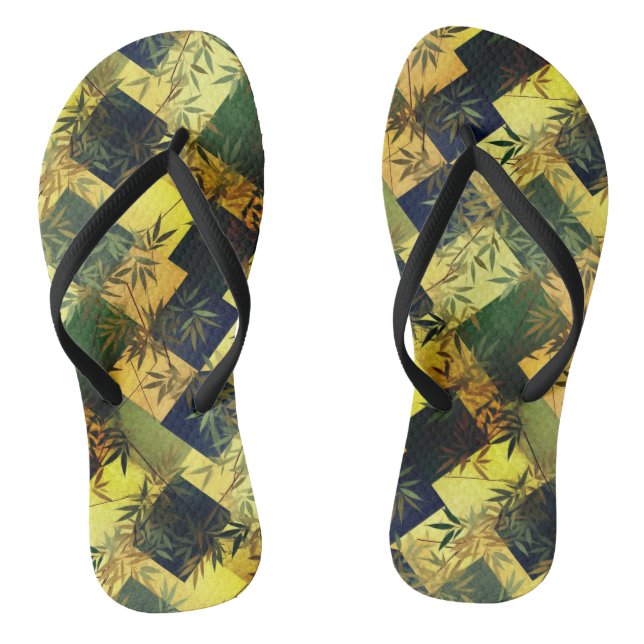 Dark Green Bamboo Japanisches Chiyogami-Muster Flip Flops (Fußbett)
