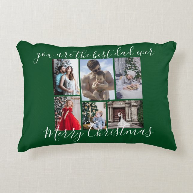 Dark Green Best Vater Ever Frohe Weihnachts-Foto Dekokissen (Vorderseite)