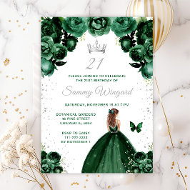 Dark Green Brown Haar Prinzessin Birthday Party Einladung