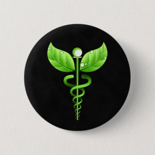 Dark Green Caduceus Alternative Medical Button