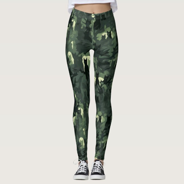 Dark Green Cat Camouflage Leggings (Vorderseite)