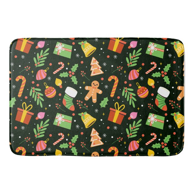 Dark Green Christmas Abstrakt Pattern Badematte (Vorderseite)