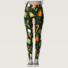 Dark Green Christmas Abstrakt Pattern Leggings