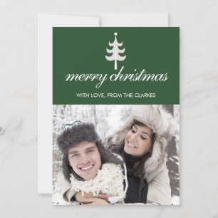 Dark Green Christmas Photo Flat Cards with Tree Feiertagskarte