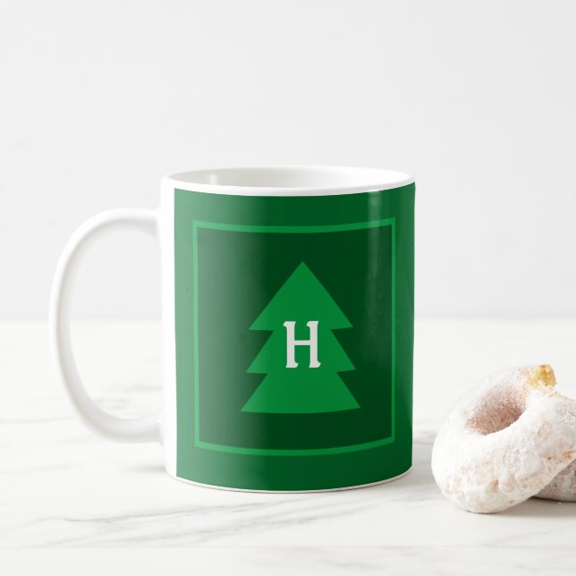 Dark Green Christmas Tree Custom Initial Elegant Kaffeetasse (Mit Donut)